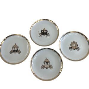 Megan Hess Carriage Porcelain Plates Set 4 Gold Rim 6" Dessert Decor Boxed Gift